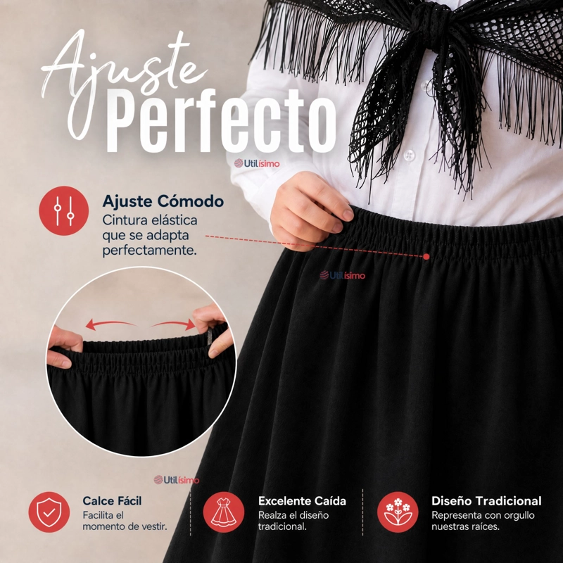 TRAJE CHILOTE JUVENIL NEGRO 4 PIEZAS CON POLERA BAILE TIPICO FIESTAS PATRIAS - 7