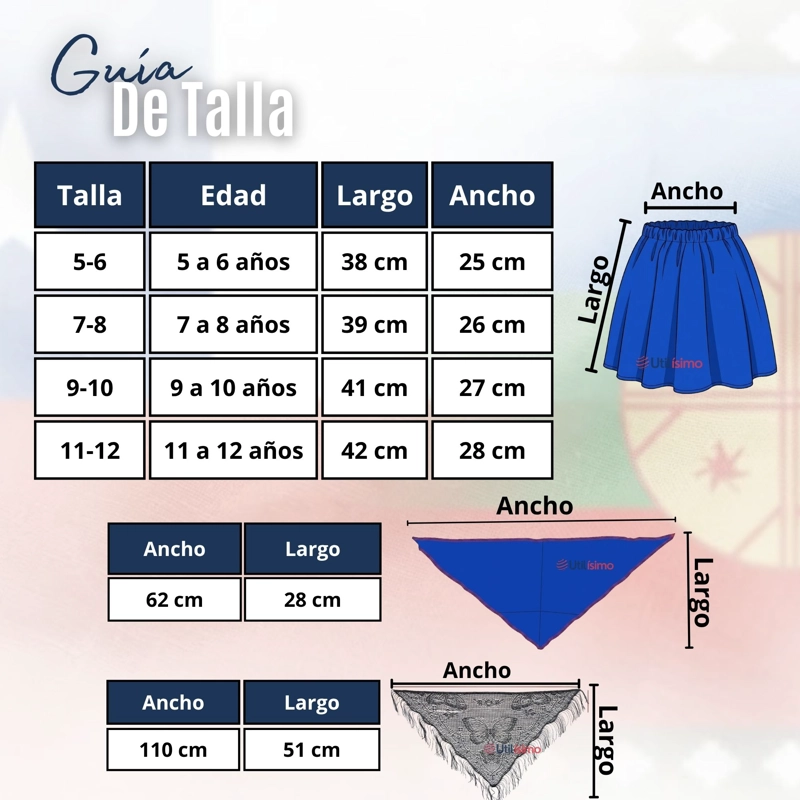 TRAJE CHILOTE NIÑA AZUL FIESTAS PATRIAS CON POLERA 4 PIEZAS TRADICIONAL - 3