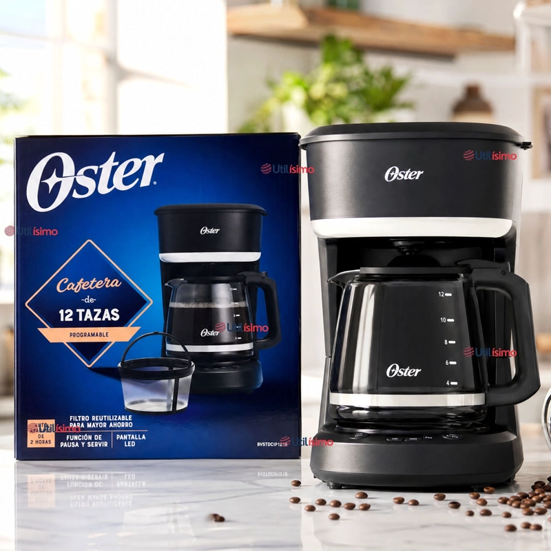 CAFETERA DE GOTEO OSTER® DE 12 TAZAS PROGRAMABLE CON FILTRO REUTILIZABLE NEGRO BVSTDCP121B - 1