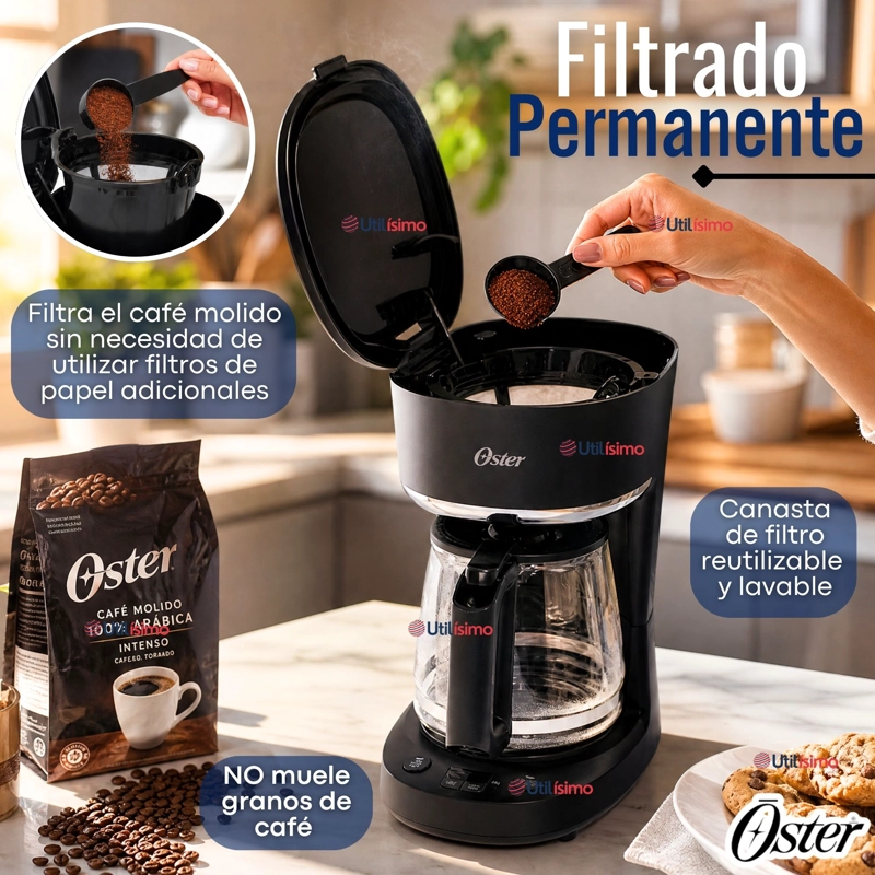CAFETERA DE GOTEO OSTER® DE 12 TAZAS PROGRAMABLE CON FILTRO REUTILIZABLE NEGRO BVSTDCP121B - 9