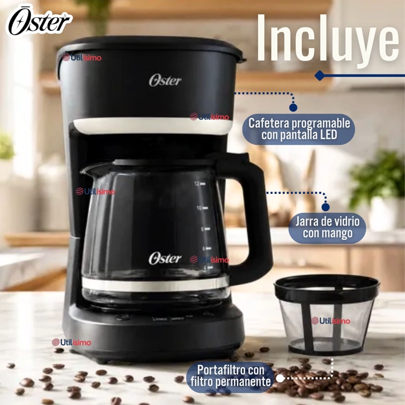 CAFETERA DE GOTEO OSTER® DE 12 TAZAS PROGRAMABLE CON FILTRO REUTILIZABLE NEGRO BVSTDCP121B - 2