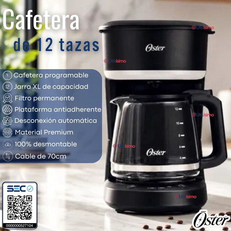 CAFETERA DE GOTEO OSTER® DE 12 TAZAS PROGRAMABLE CON FILTRO REUTILIZABLE NEGRO BVSTDCP121B - 3