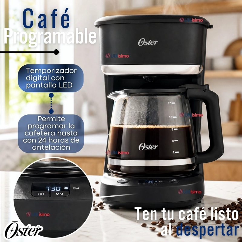 CAFETERA DE GOTEO OSTER® DE 12 TAZAS PROGRAMABLE CON FILTRO REUTILIZABLE NEGRO BVSTDCP121B - 5