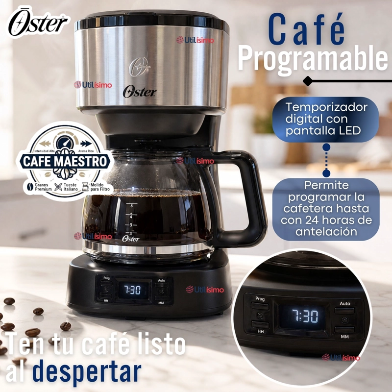 CAFETERA PROGRAMABLE OSTER® 8 TAZAS EN ACERO INOXIDABLE BVSTDC10SS - 5