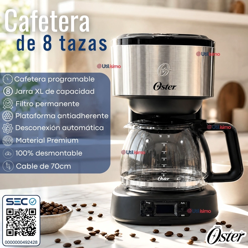 CAFETERA PROGRAMABLE OSTER® 8 TAZAS EN ACERO INOXIDABLE BVSTDC10SS - 3