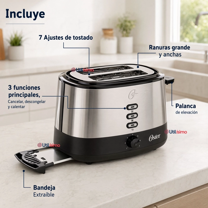 TOSTADOR OSTER® 2 REBANADAS EN ACERO INOXIDABLE TSSTTR500 800W - 2