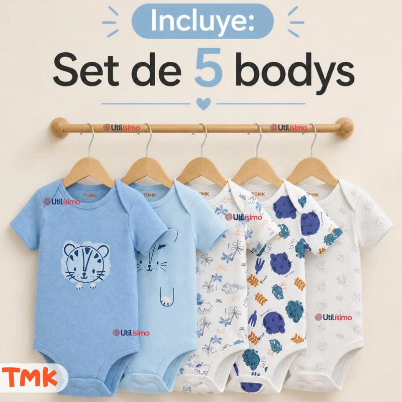PACK 5 BODYS MANGA CORTA 100% ALGODON TEDMIMAK NIÑO BLUE JUNGLE - 2