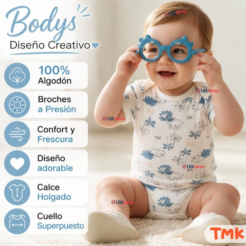 PACK 5 BODYS MANGA CORTA 100% ALGODON TEDMIMAK NIÑO BLUE JUNGLE - 4