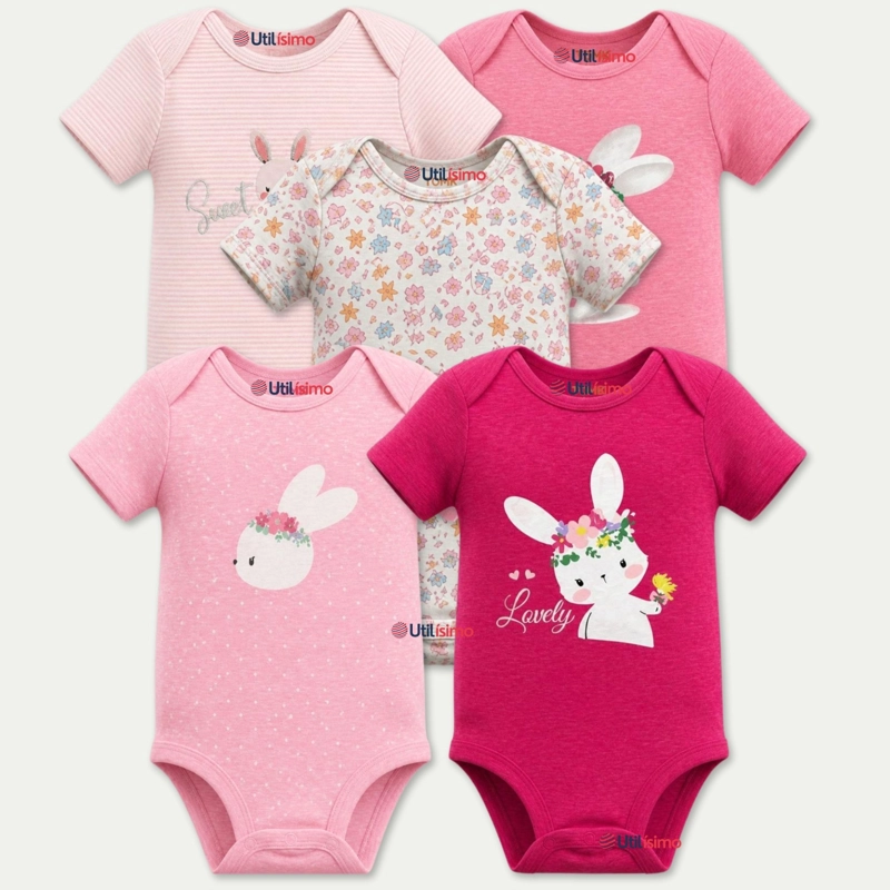 PACK 5 BODYS MANGA CORTA 100% ALGODON TEDMIMAK NIÑA BUNNY BLOSSOM - 1