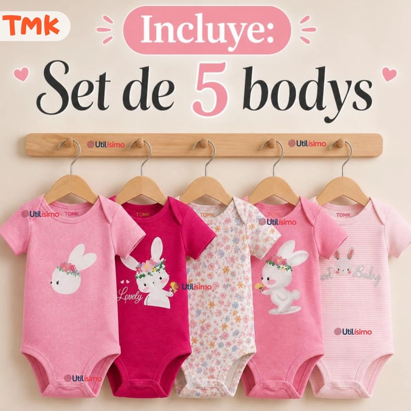 PACK 5 BODYS MANGA CORTA 100% ALGODON TEDMIMAK NIÑA BUNNY BLOSSOM - 2