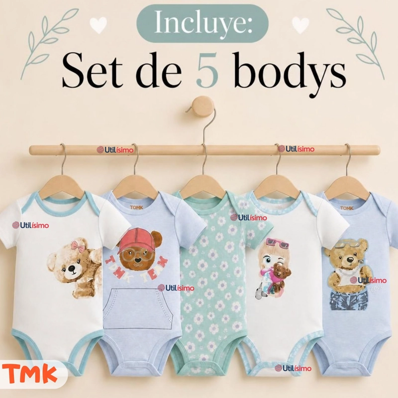 PACK 5 BODYS MANGA CORTA 100% ALGODON TEDMIMAK NIÑA CUDDLY BEARS - 2