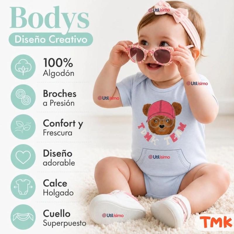 PACK 5 BODYS MANGA CORTA 100% ALGODON TEDMIMAK NIÑA CUDDLY BEARS - 4