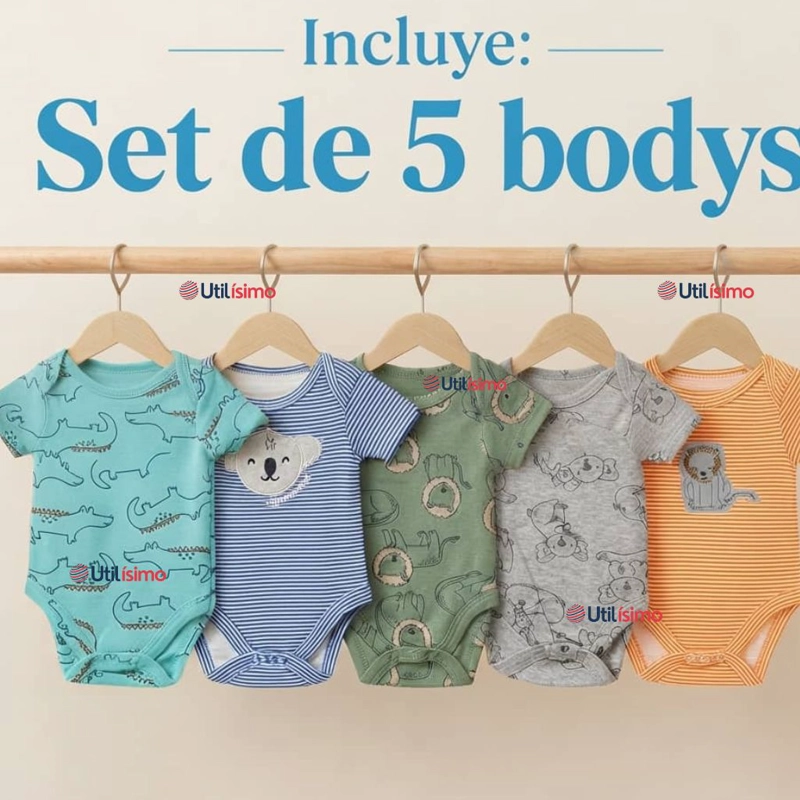 PACK 5 BODYS MANGA CORTA 100% ALGODON TEDMIMAK BEBE NIÑO ANIMALS - 2