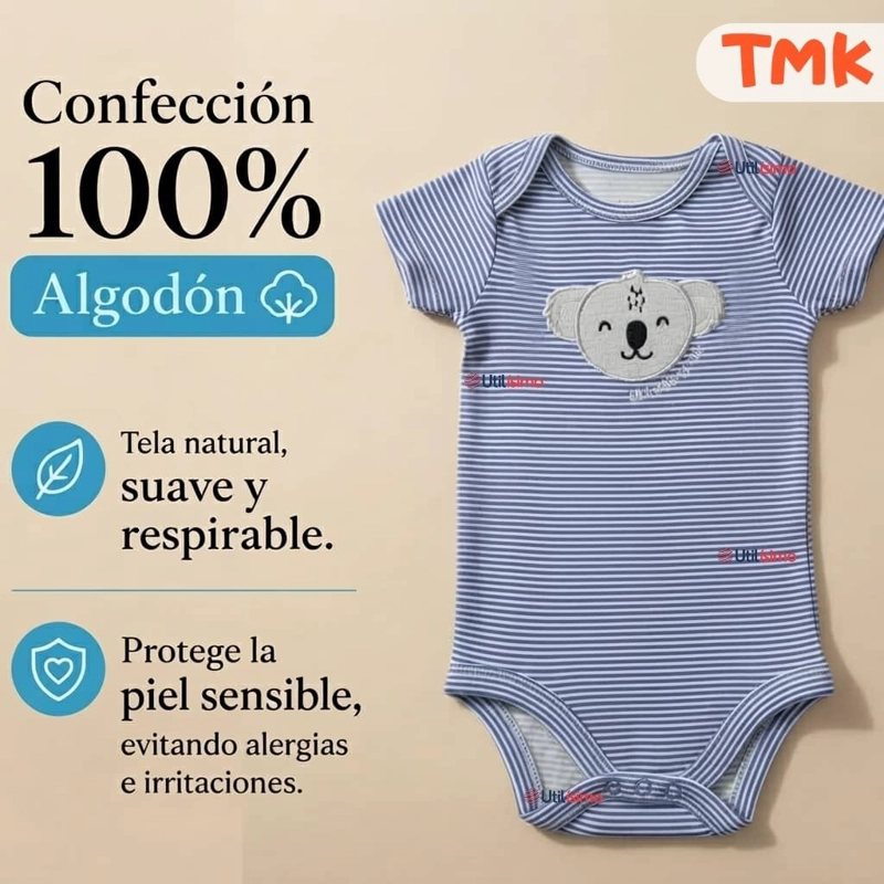 PACK 5 BODYS MANGA CORTA 100% ALGODON TEDMIMAK BEBE NIÑO ANIMALS - 5