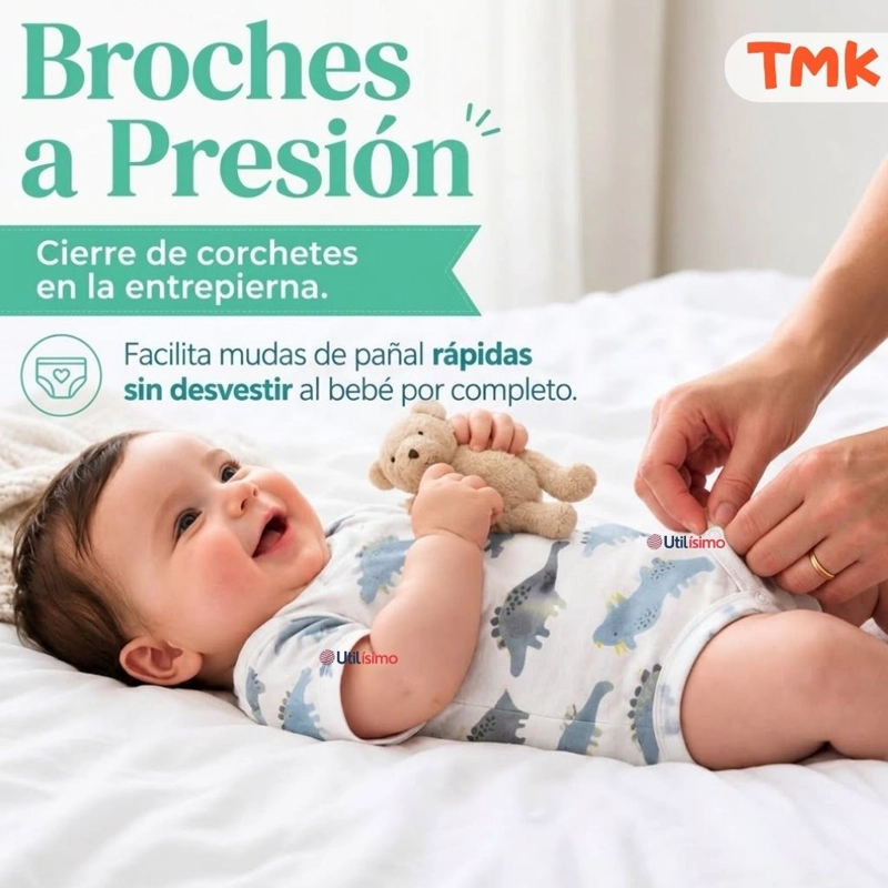 PACK 5 BODYS MANGA CORTA 100% ALGODON TEDMIMAK BEBE NIÑO DINO BABY - 6
