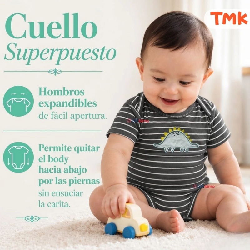 PACK 5 BODYS MANGA CORTA 100% ALGODON TEDMIMAK BEBE NIÑO DINO BABY - 8