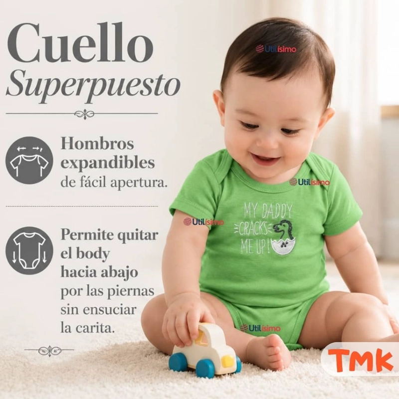 PACK 5 BODYS MANGA CORTA 100% ALGODON TEDMIMAK BEBE NIÑO GREEN DINOS - 8