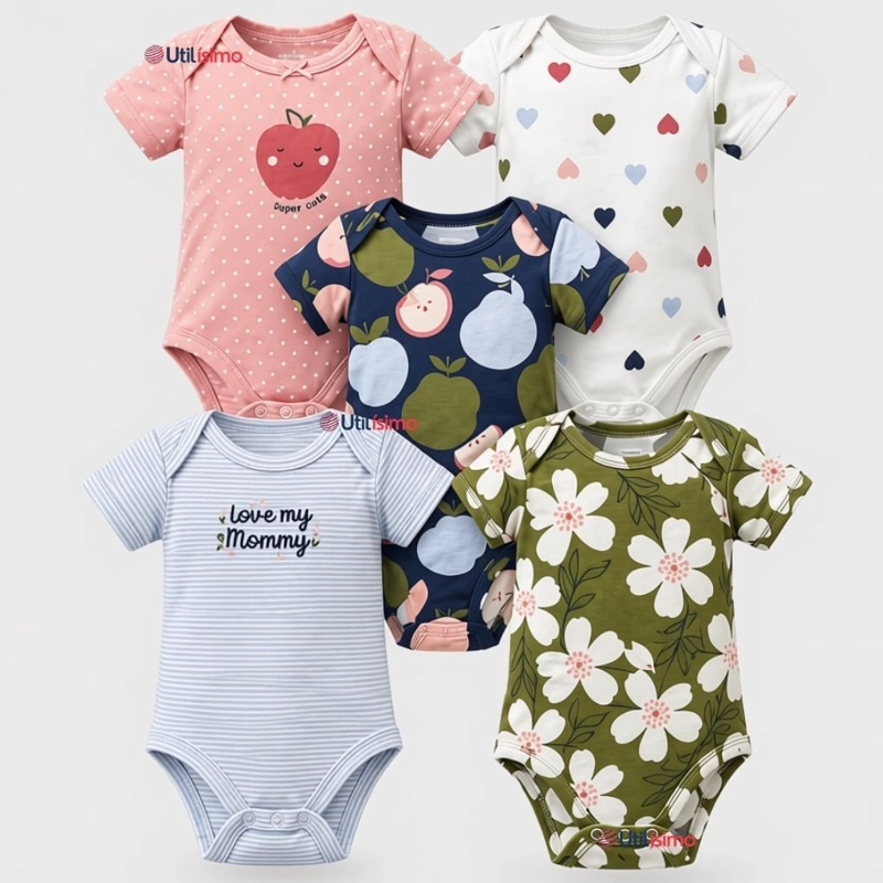 PACK 5 BODYS MANGA CORTA 100% ALGODON TEDMIMAK BEBE NIÑA COLOR CAKE - 1