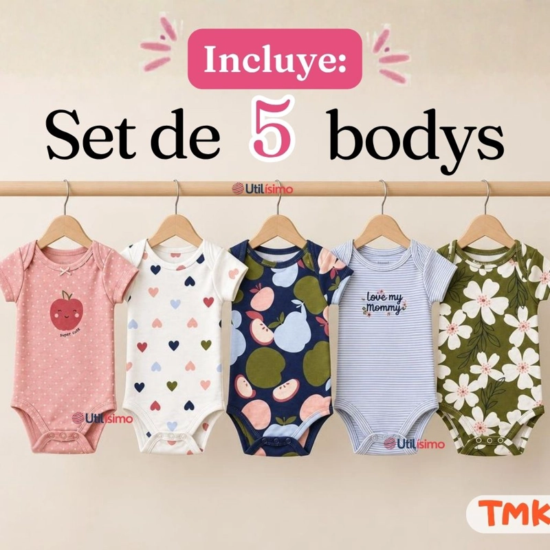PACK 5 BODYS MANGA CORTA 100% ALGODON TEDMIMAK BEBE NIÑA COLOR CAKE - 2
