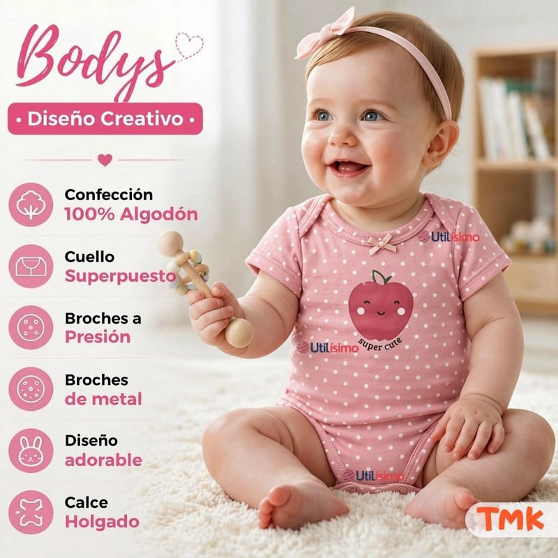 PACK 5 BODYS MANGA CORTA 100% ALGODON TEDMIMAK BEBE NIÑA COLOR CAKE - 4