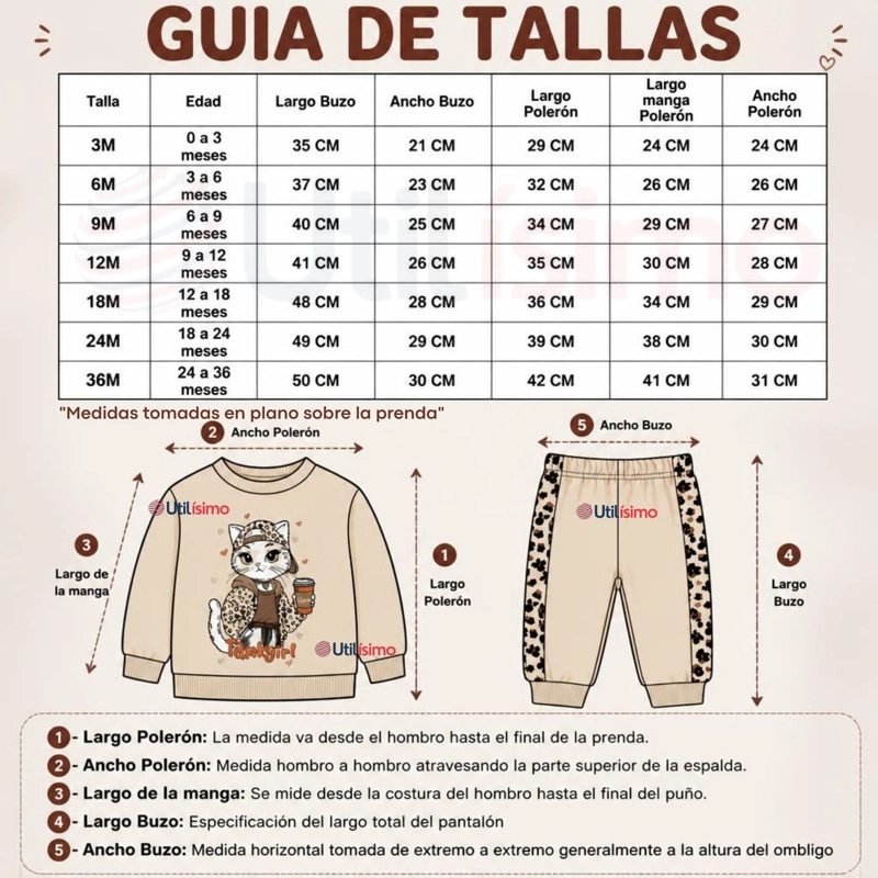 CONJUNTO 2 PIEZAS POLERON Y BUZO 100% ALGODON TEDMIMAK BEBE NIÑA CAT PRINT - 3