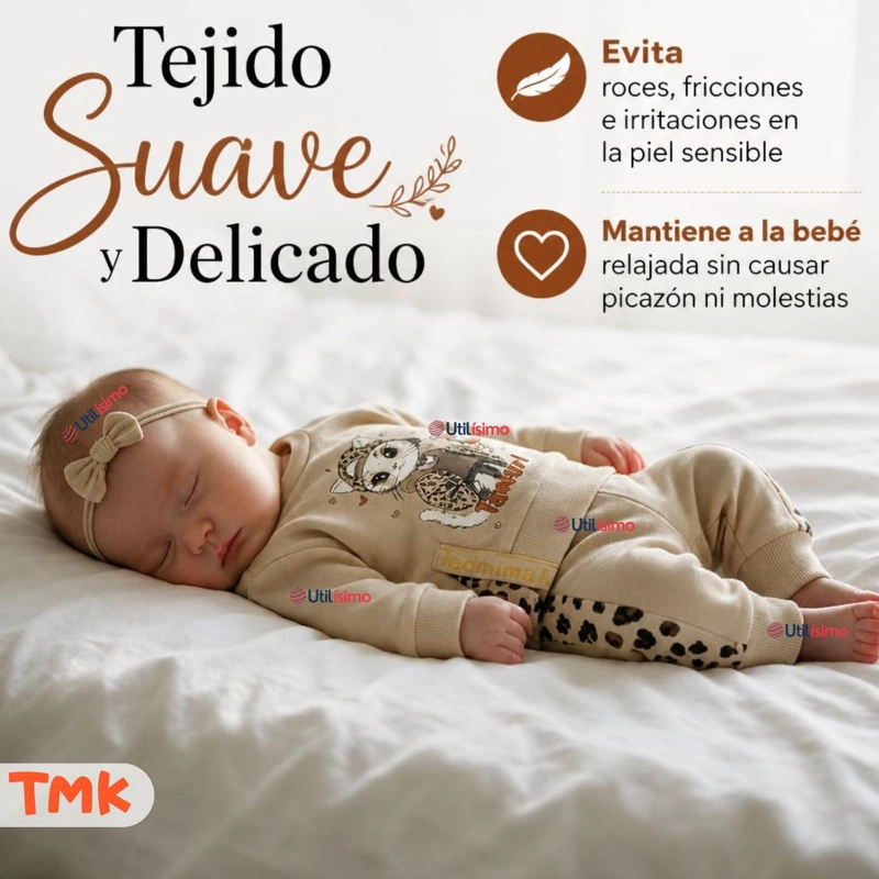 CONJUNTO 2 PIEZAS POLERON Y BUZO 100% ALGODON TEDMIMAK BEBE NIÑA CAT PRINT - 5