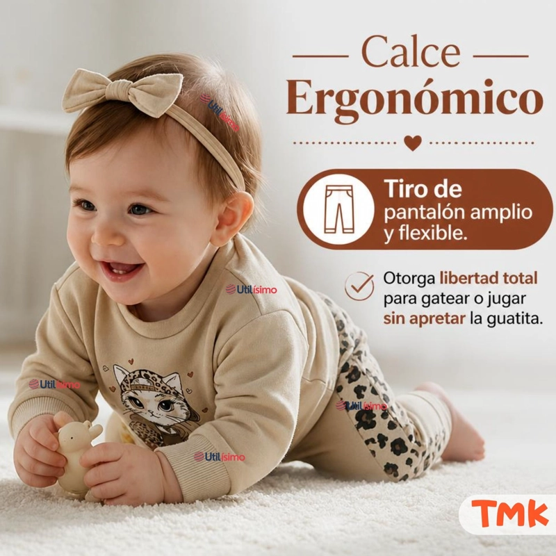 CONJUNTO 2 PIEZAS POLERON Y BUZO 100% ALGODON TEDMIMAK BEBE NIÑA CAT PRINT - 7