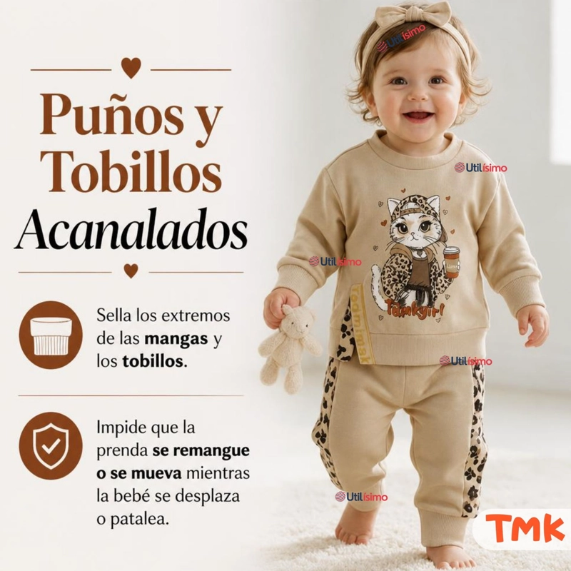 CONJUNTO 2 PIEZAS POLERON Y BUZO 100% ALGODON TEDMIMAK BEBE NIÑA CAT PRINT - 9