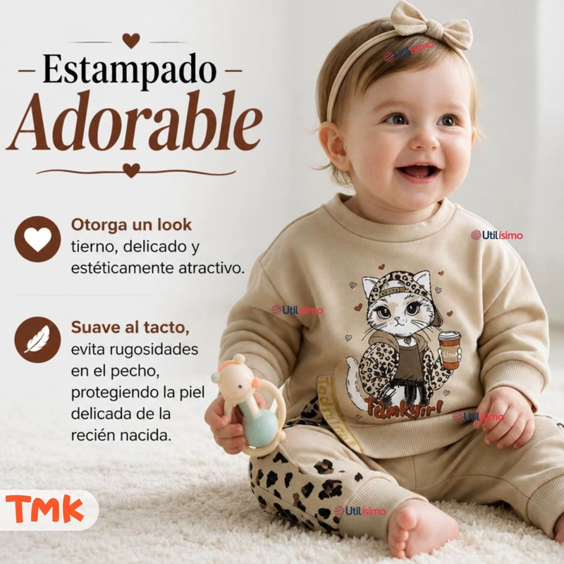 CONJUNTO 2 PIEZAS POLERON Y BUZO 100% ALGODON TEDMIMAK BEBE NIÑA CAT PRINT - 6