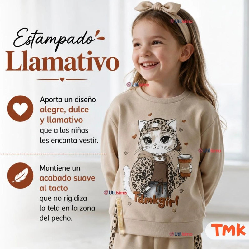CONJUNTO 2 PIEZAS POLERON Y BUZO 100% ALGODON TEDMIMAK NIÑA CAT ANIMAL PRINT - 5