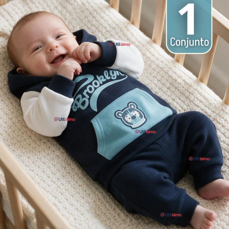 CONJUNTO 2 PIEZAS POLERON Y BUZO 100% ALGODON TEDMIMAK BEBE NIÑO BROOKLYN - 1