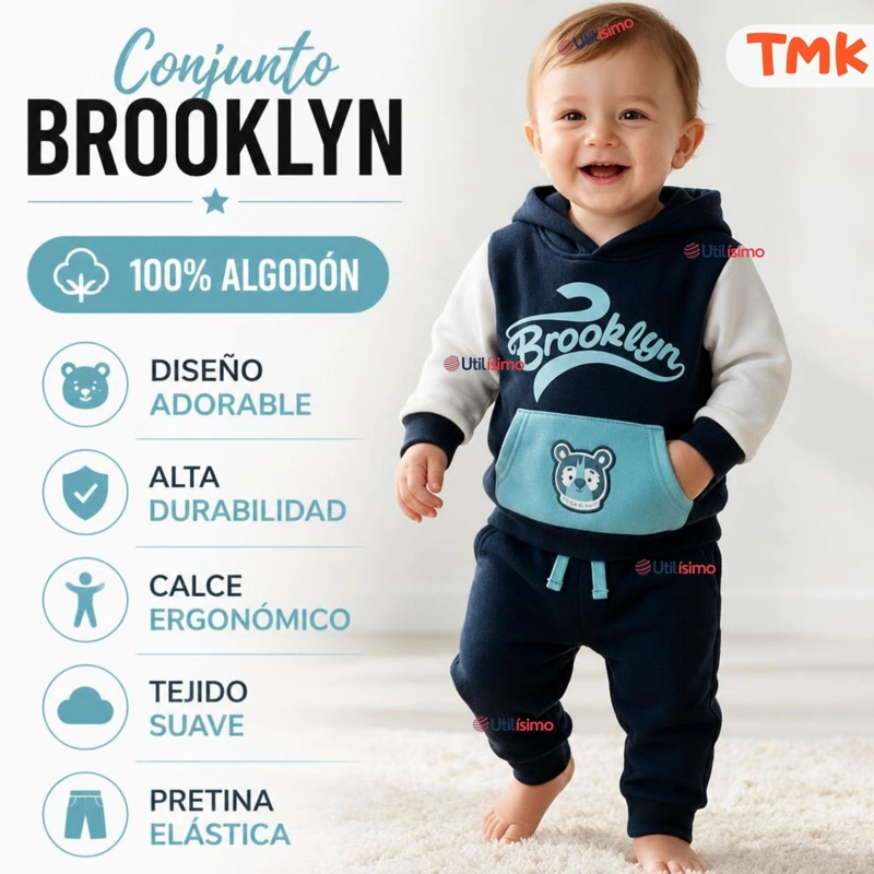 CONJUNTO 2 PIEZAS POLERON Y BUZO 100% ALGODON TEDMIMAK BEBE NIÑO BROOKLYN - 4