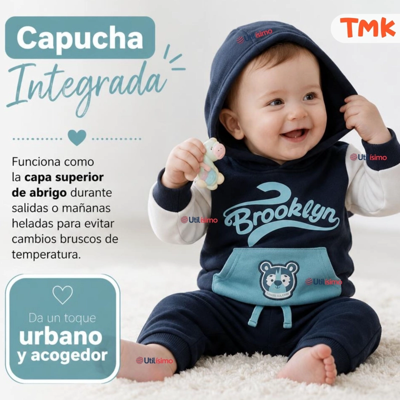CONJUNTO 2 PIEZAS POLERON Y BUZO 100% ALGODON TEDMIMAK BEBE NIÑO BROOKLYN - 6