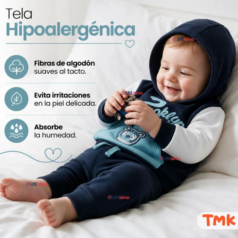 CONJUNTO 2 PIEZAS POLERON Y BUZO 100% ALGODON TEDMIMAK BEBE NIÑO BROOKLYN - 8