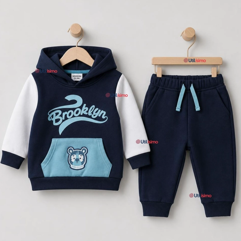 CONJUNTO 2 PIEZAS POLERON Y BUZO 100% ALGODON TEDMIMAK BEBE NIÑO BROOKLYN - 1