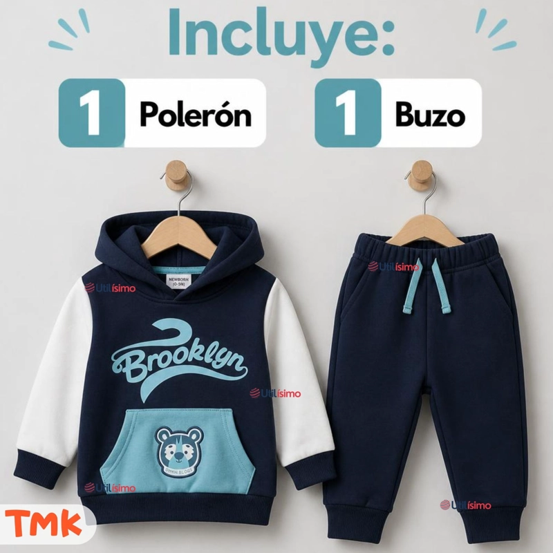 CONJUNTO 2 PIEZAS POLERON Y BUZO 100% ALGODON TEDMIMAK BEBE NIÑO BROOKLYN - 2