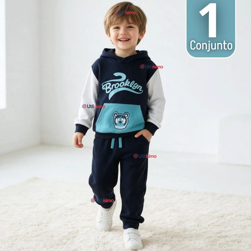 CONJUNTO 2 PIEZAS POLERON Y BUZO 100% ALGODON TEDMIMAK NIÑO BROOKLYN BLUE - 1
