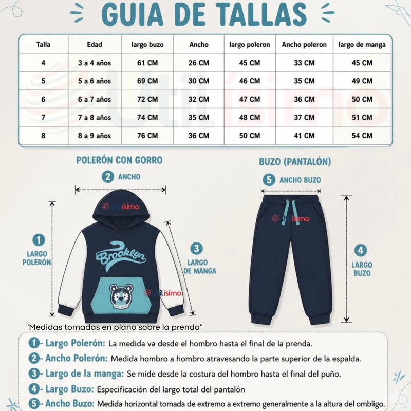 CONJUNTO 2 PIEZAS POLERON Y BUZO 100% ALGODON TEDMIMAK NIÑO BROOKLYN BLUE - 3