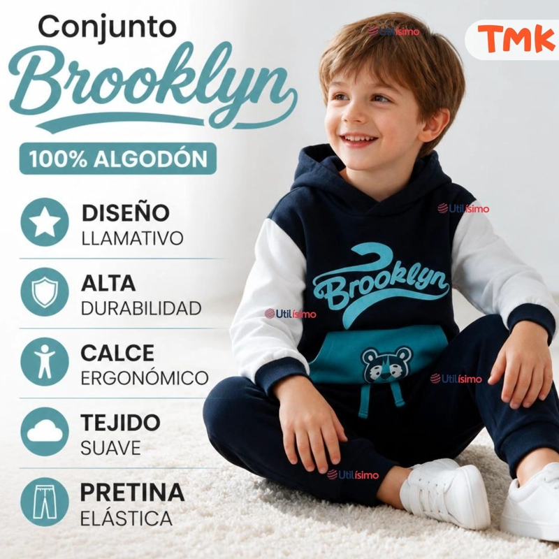 CONJUNTO 2 PIEZAS POLERON Y BUZO 100% ALGODON TEDMIMAK NIÑO BROOKLYN BLUE - 4