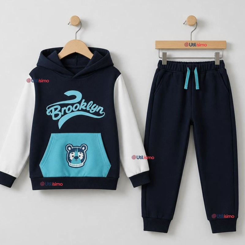 CONJUNTO 2 PIEZAS POLERON Y BUZO 100% ALGODON TEDMIMAK NIÑO BROOKLYN BLUE - 1