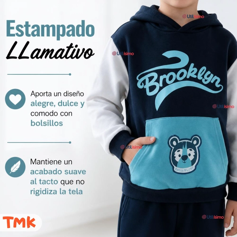 CONJUNTO 2 PIEZAS POLERON Y BUZO 100% ALGODON TEDMIMAK NIÑO BROOKLYN BLUE - 5