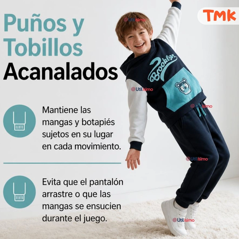 CONJUNTO 2 PIEZAS POLERON Y BUZO 100% ALGODON TEDMIMAK NIÑO BROOKLYN BLUE - 9
