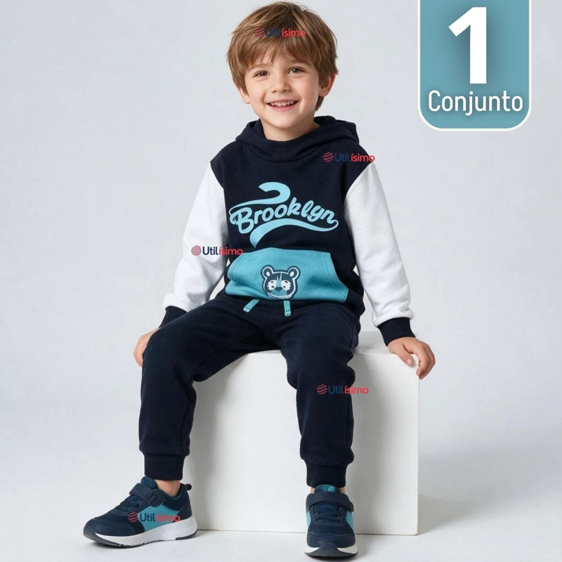 CONJUNTO 2 PIEZAS POLERON Y BUZO 100% ALGODON TEDMIMAK NIÑO BROOKLYN BLUE - 1