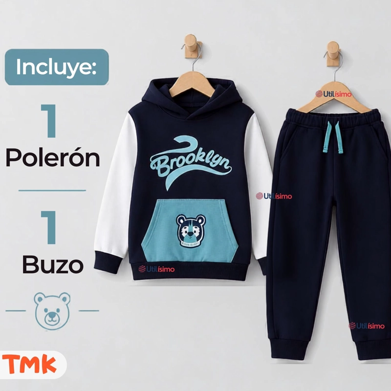 CONJUNTO 2 PIEZAS POLERON Y BUZO 100% ALGODON TEDMIMAK NIÑO BROOKLYN BLUE - 2
