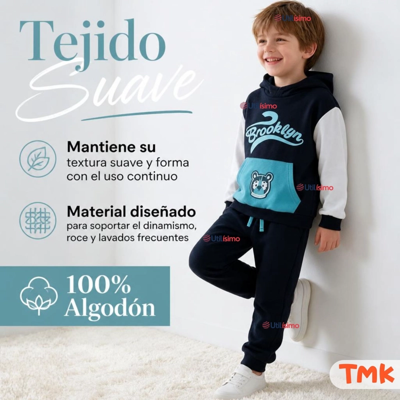 CONJUNTO 2 PIEZAS POLERON Y BUZO 100% ALGODON TEDMIMAK NIÑO BROOKLYN BLUE - 6