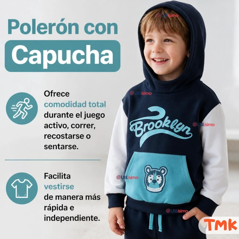 CONJUNTO 2 PIEZAS POLERON Y BUZO 100% ALGODON TEDMIMAK NIÑO BROOKLYN BLUE - 8