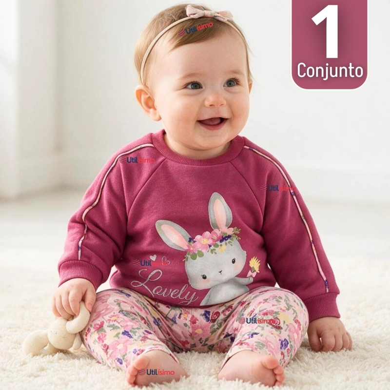 CONJUNTO 2 PIEZAS POLERON Y BUZO 100% ALGODON TEDMIMAK BEBE NINA LOVELY 18 meses Fucsia
