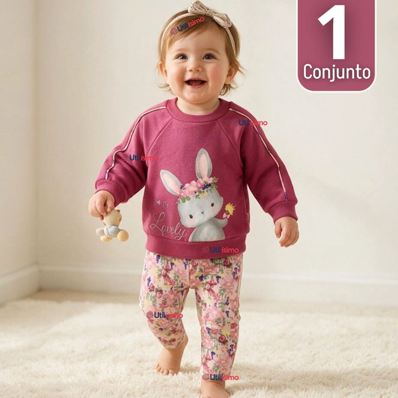 CONJUNTO 2 PIEZAS POLERON Y BUZO 100% ALGODON TEDMIMAK BEBE NINA LOVELY 12 meses Fucsia