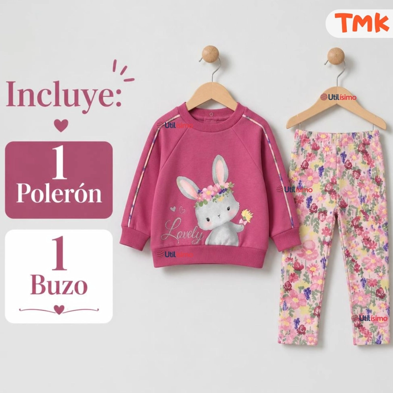 CONJUNTO 2 PIEZAS POLERON Y BUZO 100% ALGODON TEDMIMAK BEBE NIÑA LOVELY - 2