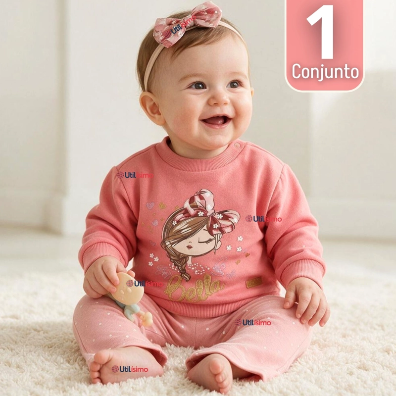 CONJUNTO 2 PIEZAS POLERON Y PANTALON 100% ALGODON TEDMIMAK BEBE NINA BEAUTIFUL PINK 6 meses Rosado